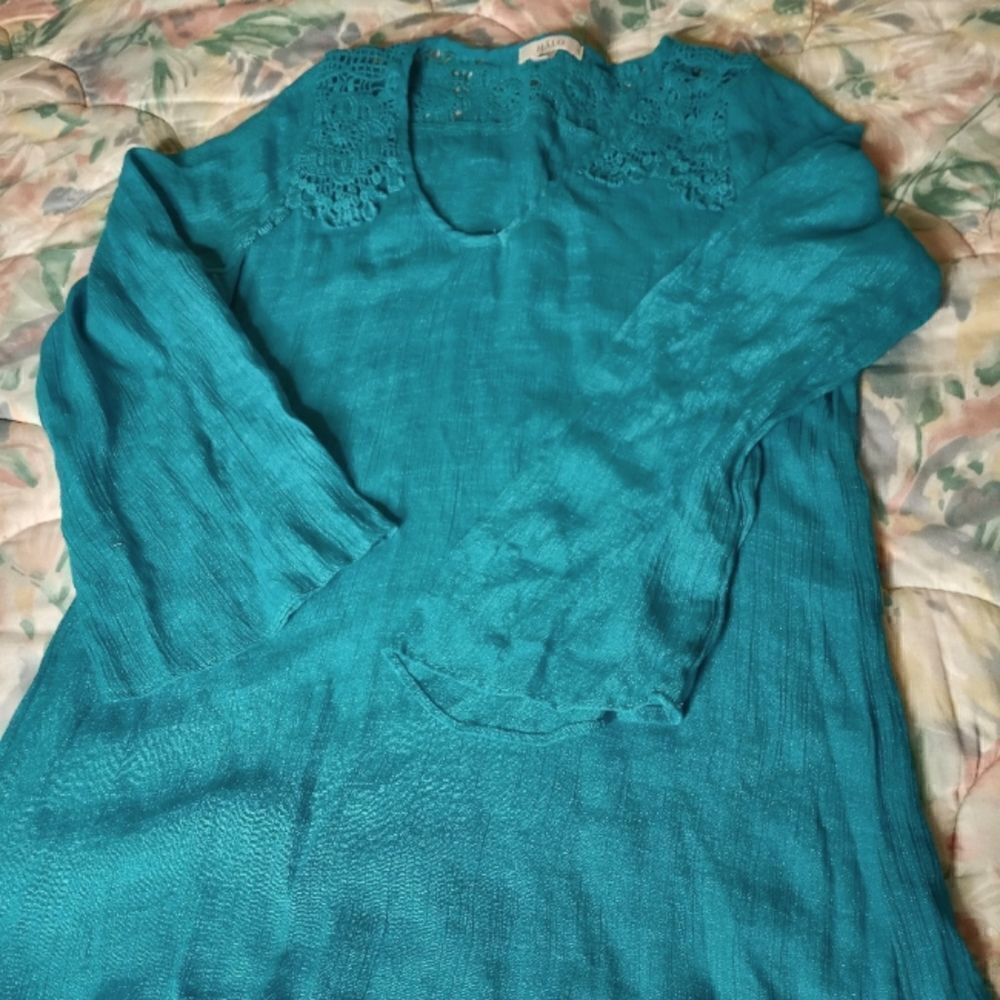 Halo L Blue Long Sleeve Crochet Top Up-Down Gauze Womens Top